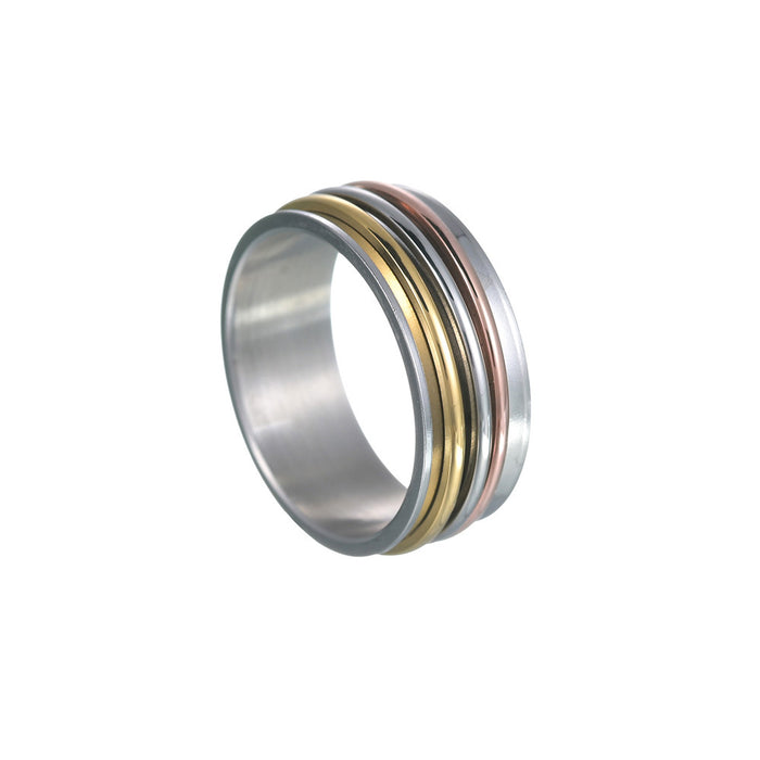 Wholesale Concave Three-color Three-ring Rotating Titanium Steel Ring JDC-RS-YuYuan005