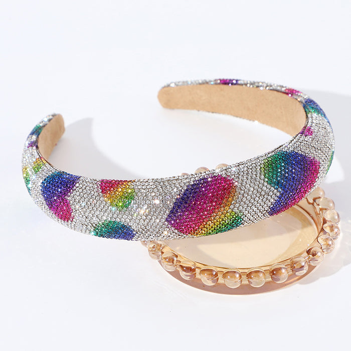 Wholesale Love heart rhinestone full diamond headband sponge high skull top female headband hair accessories