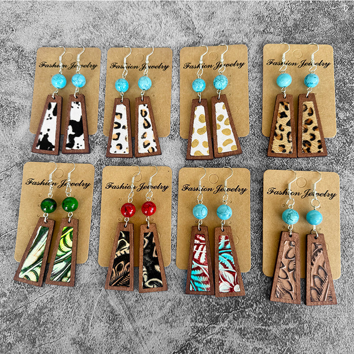 Wholesale Leather earrings vintage turquoise ing classic leopard print cowhide earrings