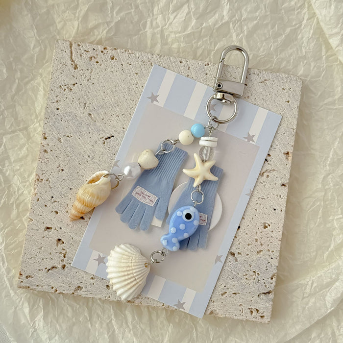 Wholesale shell starfish mobile phone chain bag hanging camera clover pendant keychain