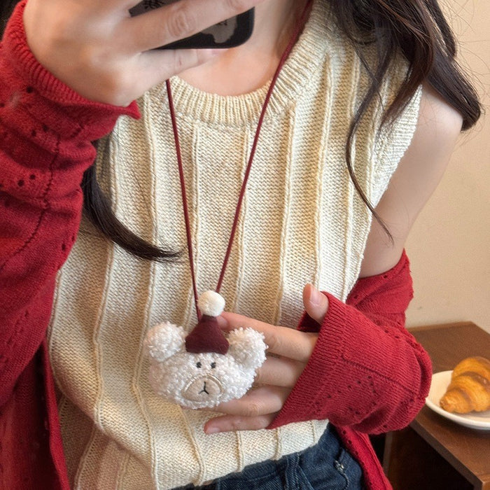Wholesale Cute plush animal necklace, women's autumn and winter long style hanging neck sweater chain, sweatshirt chain