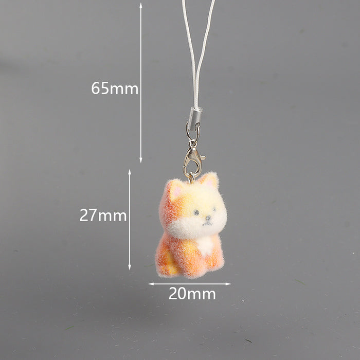 Wholesale 3D Flocked Resin Dog Pendant Mini Doll Phone Charm DIY Keychain