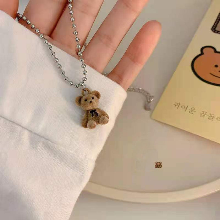 Wholesale Bear Necklace Women's Trendy Clavicle Chain Simple Teddy Bear Woolen Chain