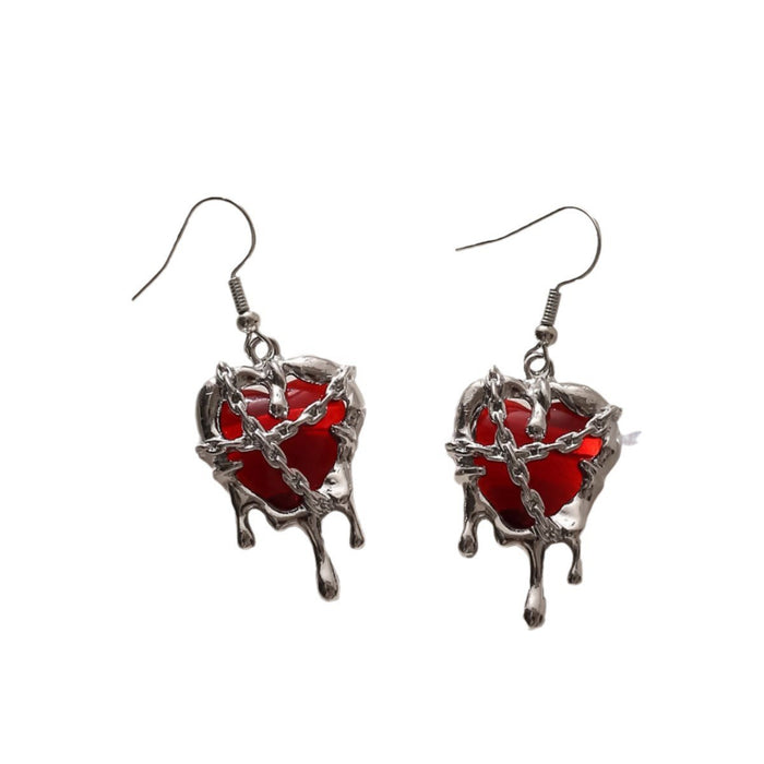 Wholesale Lava Love Heart Blood Alloy Earrings JDC-ES-JunJie003