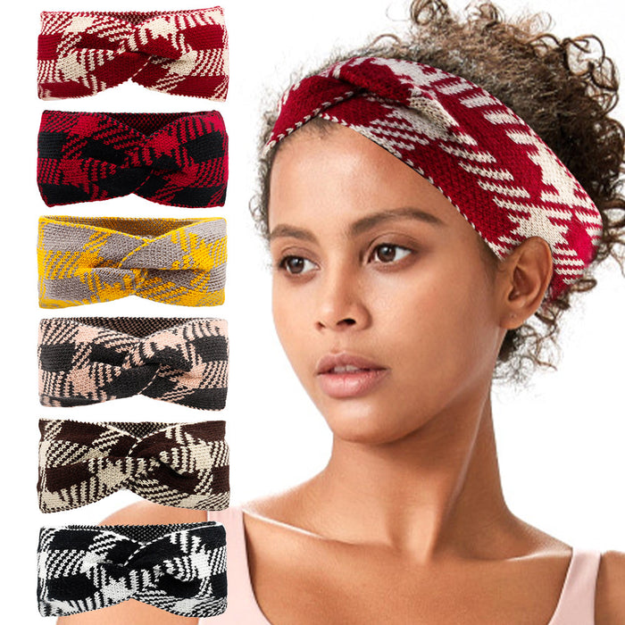 Wholesale Bow Check Acrylic Yarn Headband JDC-HD-XQ002