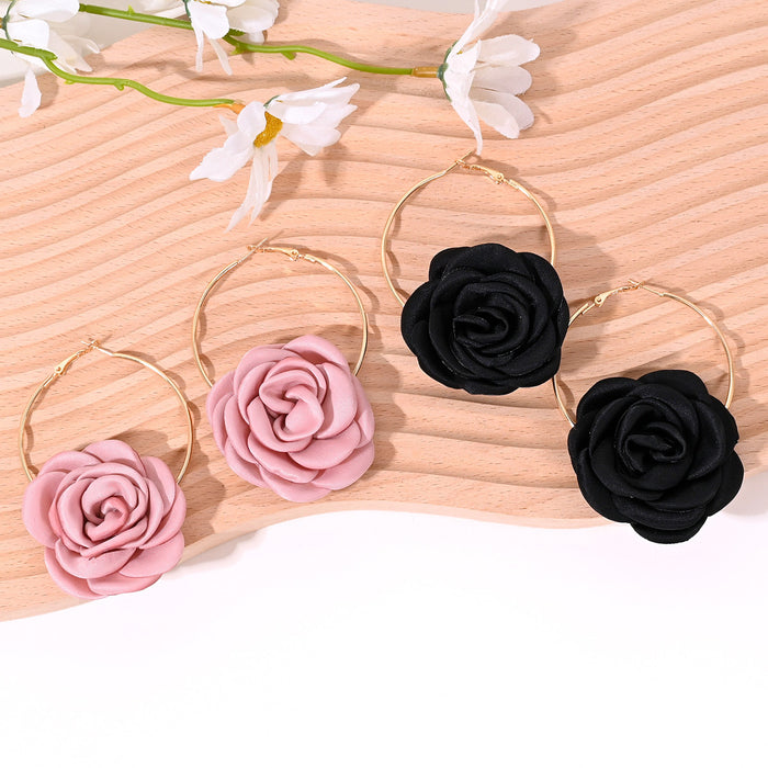 Wholesale Rose Ring Earrings New Exaggerated Elegant Flower Earrings Women's Versatile Charm Earrings