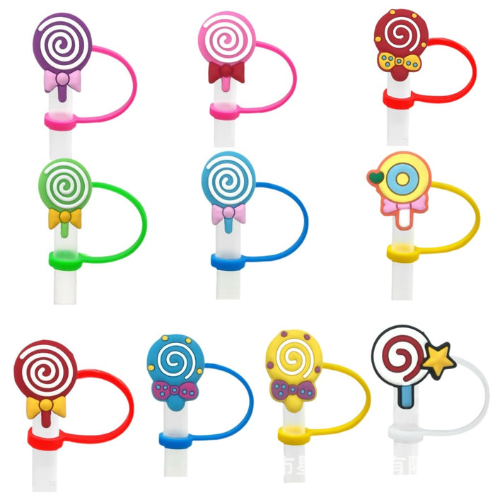 Wholesale Cartoon lollipop shaped dustproof straw cap DIY creative straw decoration cover 8/10mm silicone straw stopper