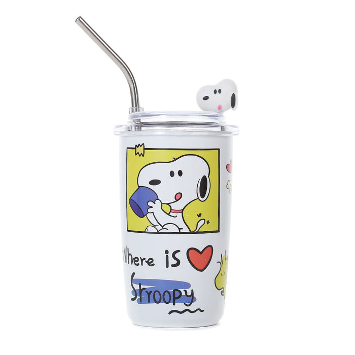 Wholesale Cute Cartoon Stainless Steel Portable Thermos Cup for Students with Straw