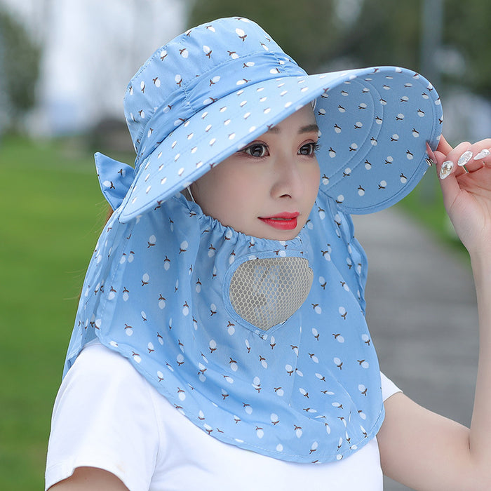 Wholesale Cherry print tea-picking hat, sun hat, sun protection face-covering summer hat