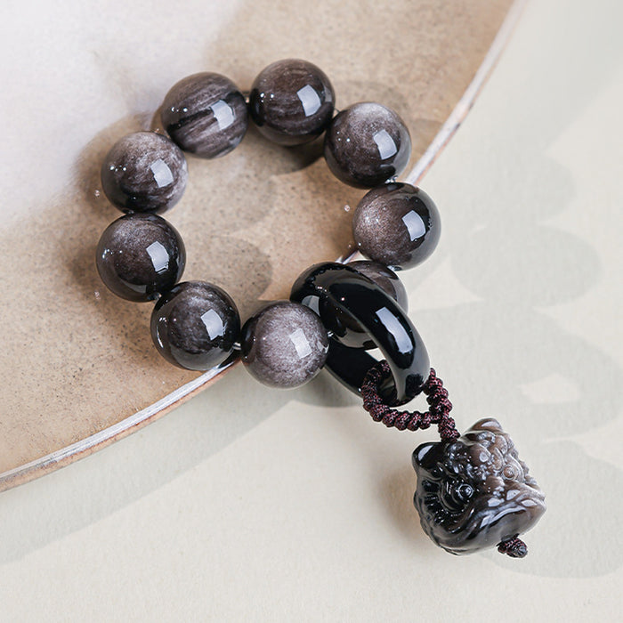 Wholesale Hand string silver obsidian bracelet