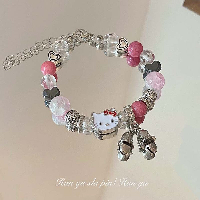 Wholesale Pink beaded cat bell cartoon bracelet