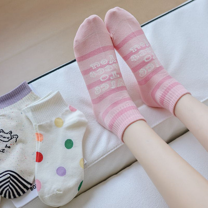 Wholesale Colorful polka dot cute short tube cotton boat socks cute cartoon boneless