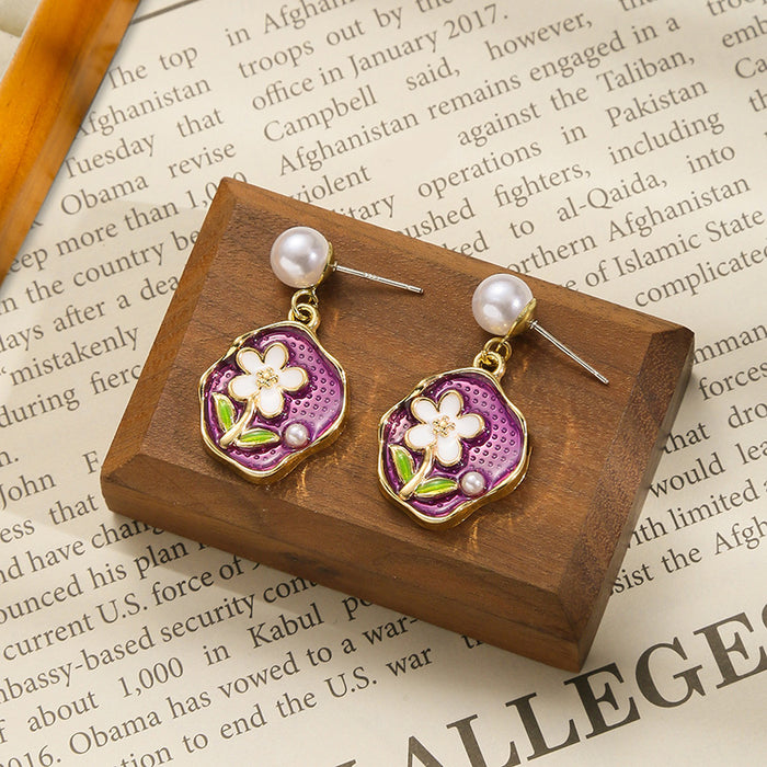 Wholesale Personalized enamel oil painting earrings, colorful earrings, pearl design earrings