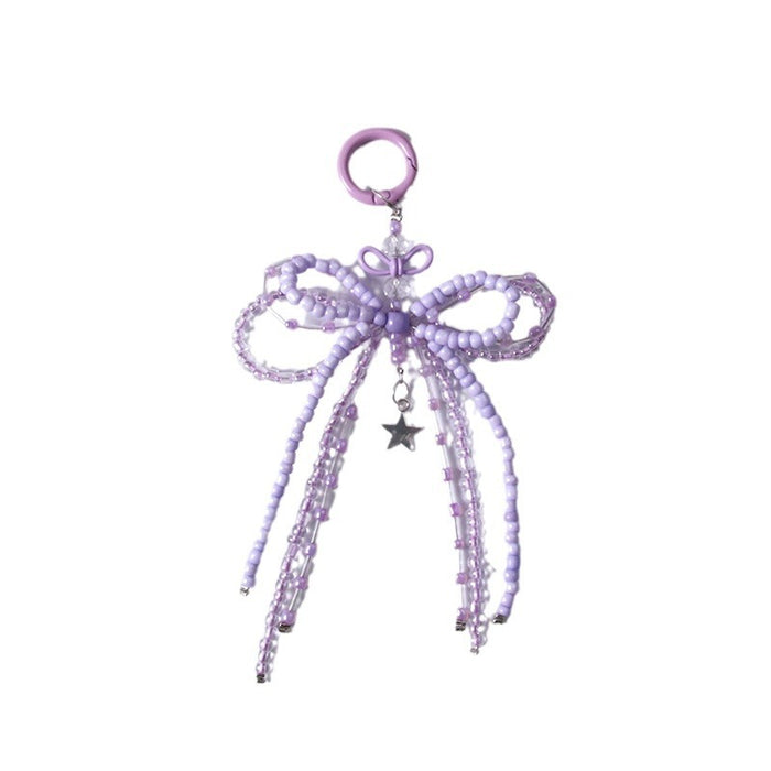 Wholesale Luminous Bead Alloy Bow Beaded Keychain Mobile Phone Chain