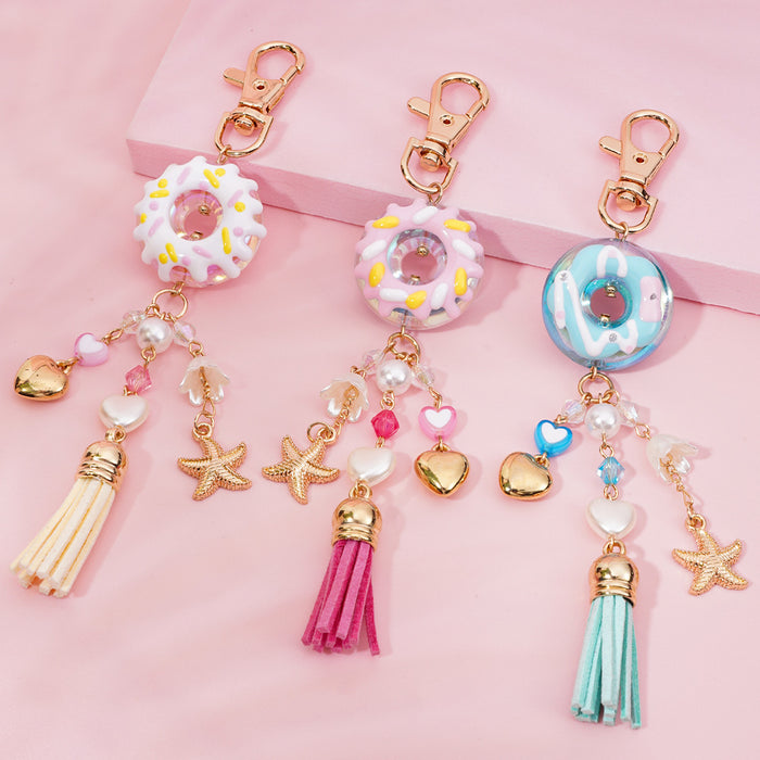 Wholesale Donut tassel heart keychain schoolbag cute pendant student girlfriend couple decoration