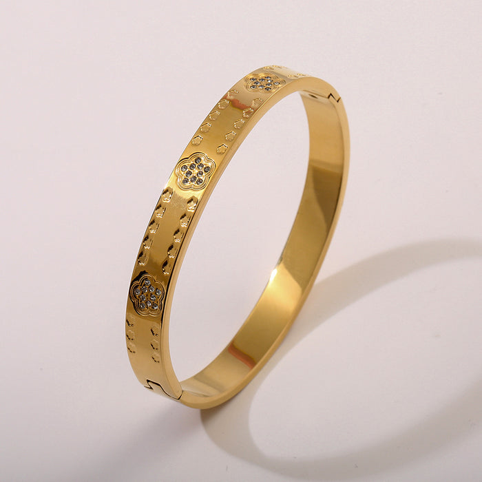 Wholesale Fashionable Classic Zircon Gold Bracelet Vintage Stacked Titanium Steel Bracelet Wholesale