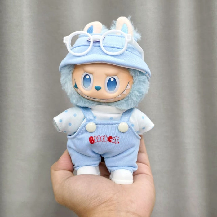 Wholesale Sitting Party Doll Clothes Cola  Vinyl Clothes Fisherman Hat Overalls Set