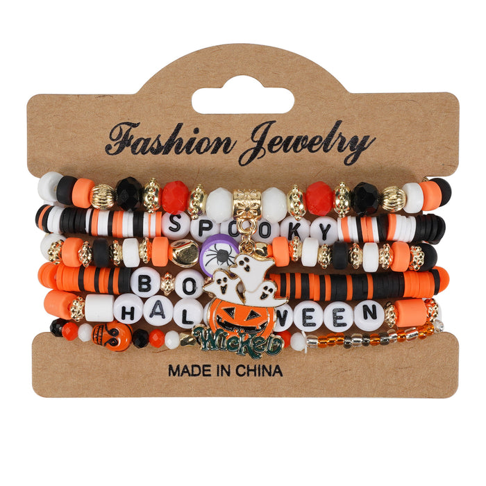 Wholesale Halloween Multi-layer Bat Pumpkin Spider Hoisting Crystal Soft Ceramic Bead Bracelet JDC-BT-Xiny066