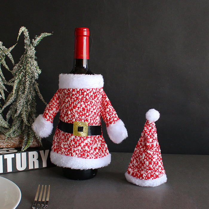 Wholesale Christmas Decorations New Clothes Hats Wine Bottle Set Knitted Three-dimensional Red Wine Set Dining Table Wine Bag