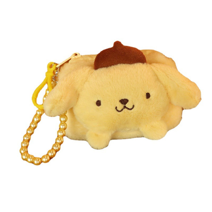 Wholesale Plush White Dog Coin Purse With Bead Chain Cute Bow Design Cartoon Small Bag For Students Key Card Holder Gift