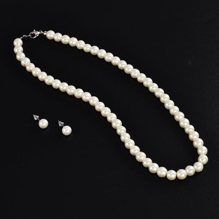 Wholesale  temperament simple pearl necklace women 8mm artificial glass pearl clavicle chain earrings suit
