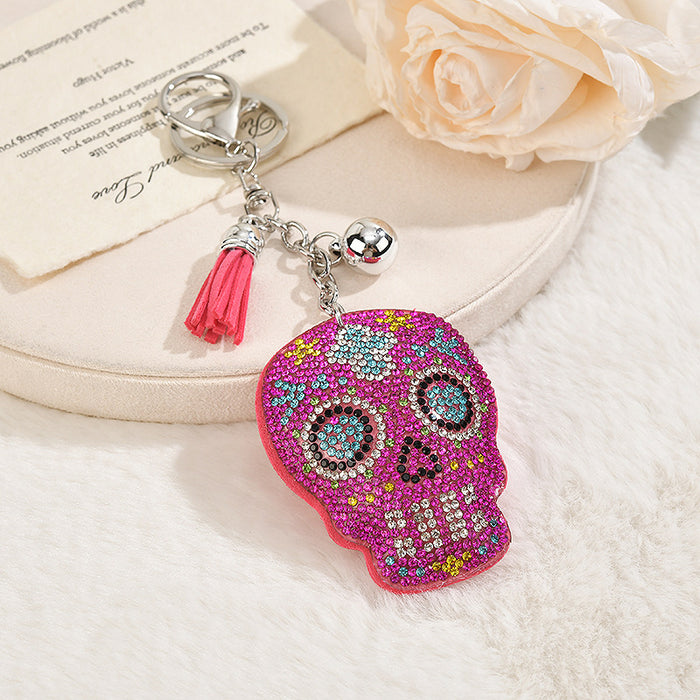 Wholesale  Skull Red Rhinestone Korean Velvet Keychain Bag Charm And Car Key Accessory Gift