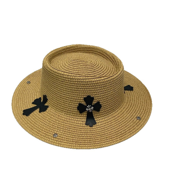 Wholesale Personalized straw hat, outdoor travel vacation sun hat, beach hat, sun protection flat top hat