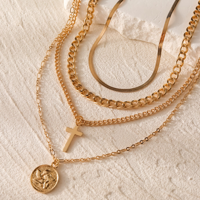 Wholesale Multi layered cross pendant niche necklace set