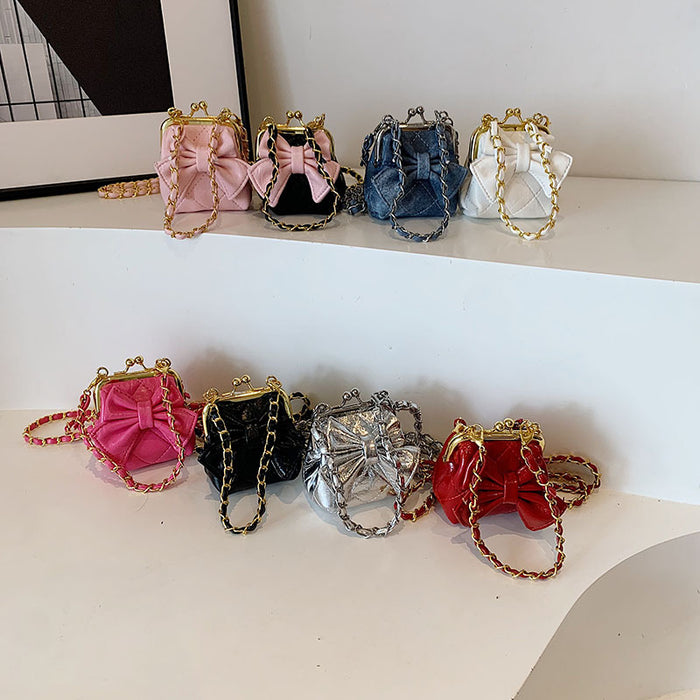 Wholesale Single shoulder bag fashion diamond grid solid color bow crossbody bag new chain