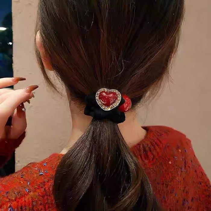 Wholesale All-match Red Love Small Intestinal Hair Loop Women' s Ball Head Peyponytail Hair Rope Headwear