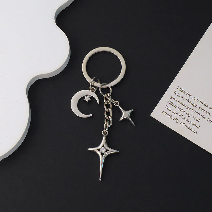 Wholesale Moon Star Pendant Keychain Lucky Four Mans Star Tassel Key Ring Girl