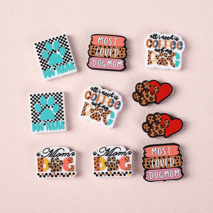 Wholesale 20pcs Silicone Beaded Pen Accessories Dropping Glue Leopard Dog Mom Silicone Beads DIY Bracelet Decorations Alphabet Beads