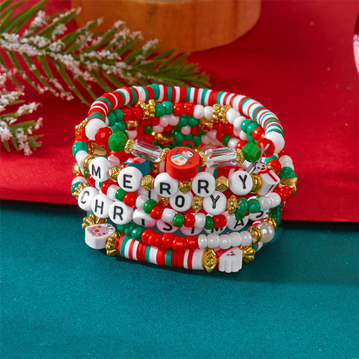 Wholesale Christmas Bracelet Rice Bead Polymer Clay Multi-layer Bracelet Cartoon  Bell Christmas Party