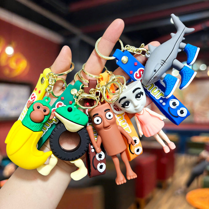 Wholesale Doll Keychain Mythical Beast Quirky Abstract Wooden Stick Man Shark Small Pendant