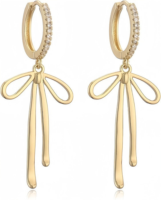 Wholesale Fashionable long bow pendant, ear buckle, ear ring, tassel shaped high-end earrings, brass genuine gold electroplating