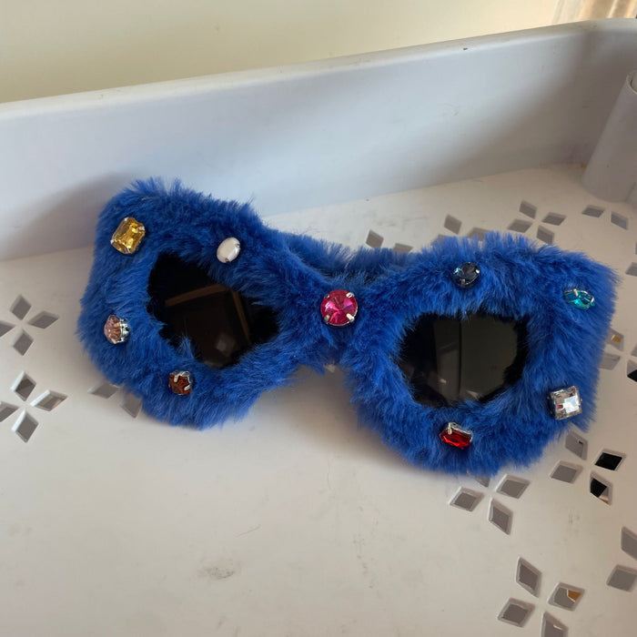 Wholesale Glasses birthday funny plush glasses triangle white cat ear sunglasses with diamond design