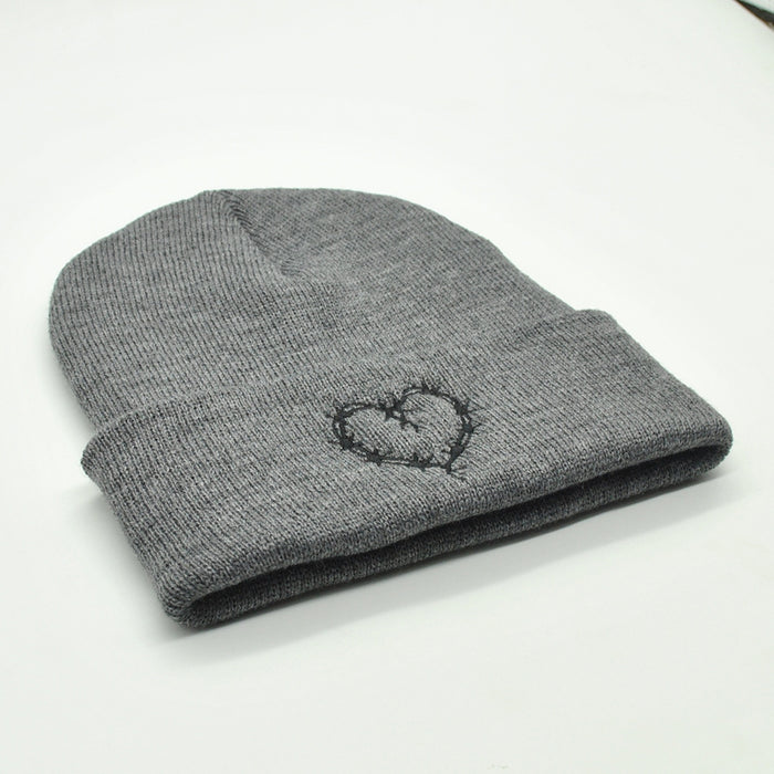 Wholesale Autumn and Winter Acrylic Love Embroidery Knitted Beanie JDC-FH-PeiN014