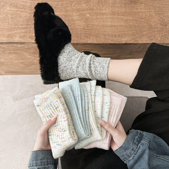 Wholesale Winter Thick Warm Wool Socks with Colorful Ideas, Versatile Mid Barrel Stacking Socks
