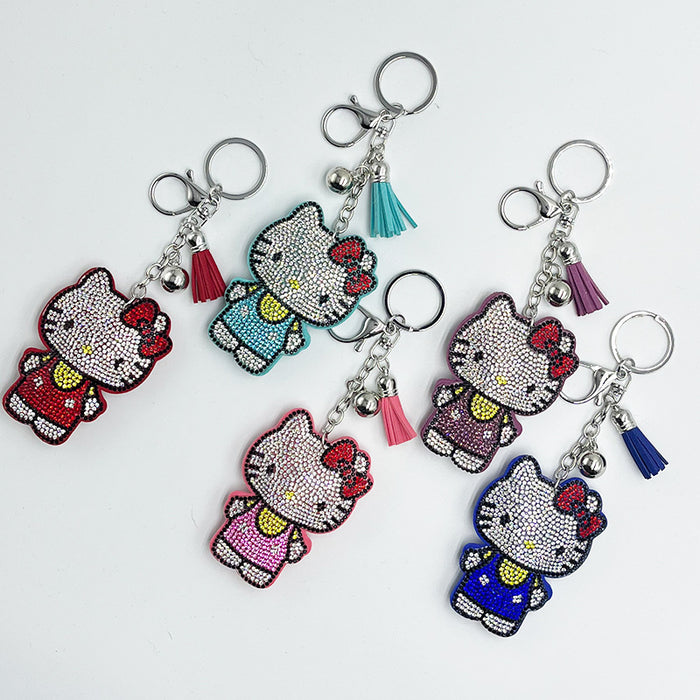 Wholesale Cute Tassel Cat Rhinestone Keychain
