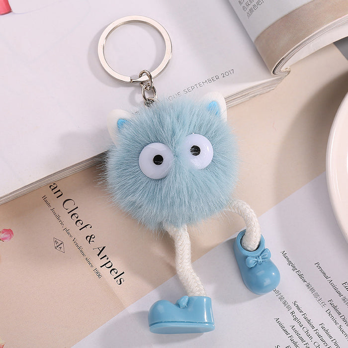Wholesale plush long legs small coal ball pendant handmade fur ball key chain bag pendant accessories