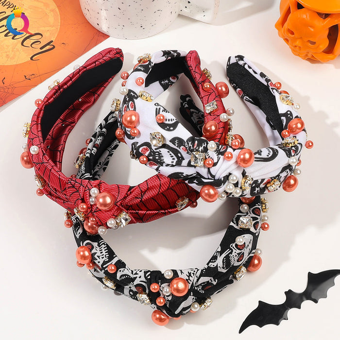 Wholesale Halloween Fabric Diamond Pearl Headband JDC-HD-HengX005