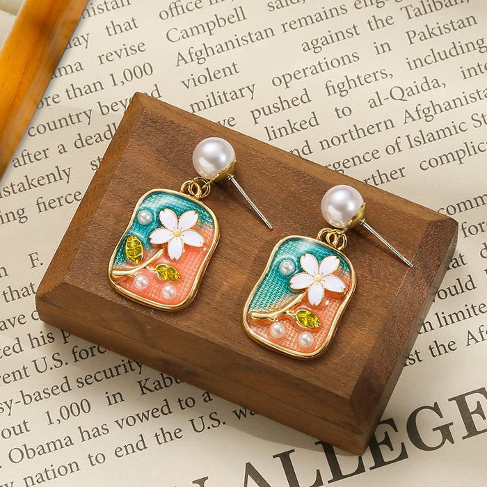 Wholesale Personalized enamel oil painting earrings, colorful earrings, pearl design earrings