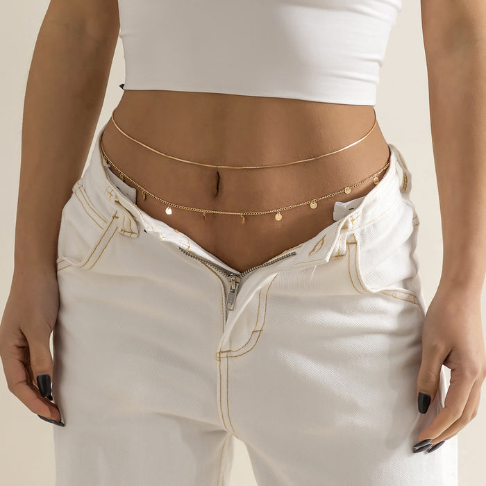 Wholesale Fashion alloy double-layer thin chain waist chain versatile tassel chain sequin body chain