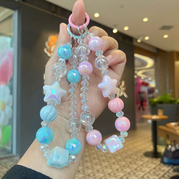 Wholesale Handmade bead phone chain, crystal plated hanging chain, bag hanging decoration, keychain