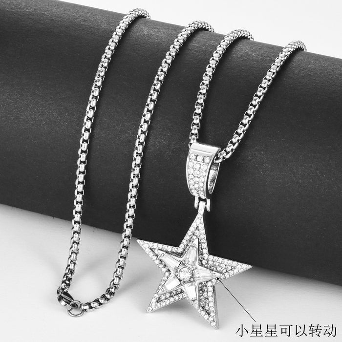 Wholesale Full diamond rotating pendant titanium steel necklace, high-end and personalized fashion accessory