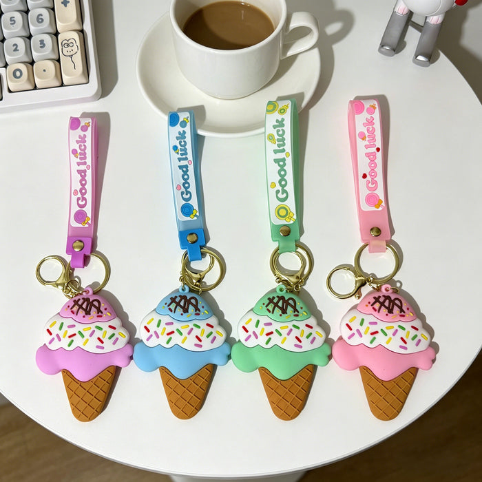Wholesale Silicone PVC Cartoon Ice Cream Keychain Fashion Accessory Gift for Birthday Boutique Resale