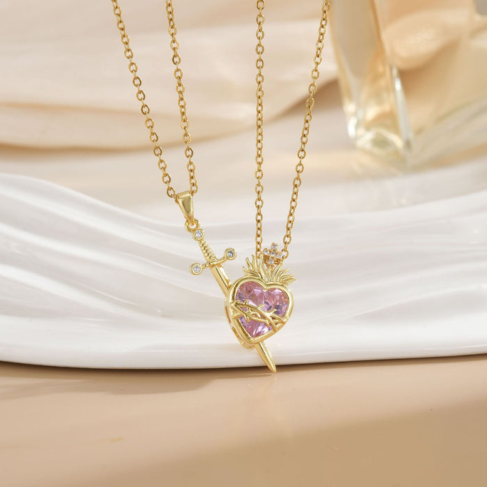 Wholesale Arrow through the heart couple pendant necklace set for Valentine' s Day