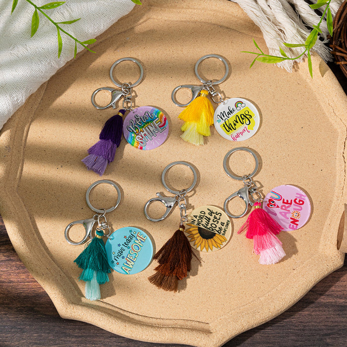Wholesale Acrylic Gradient Tassel Keychain Round Color Letter Bag Pendant