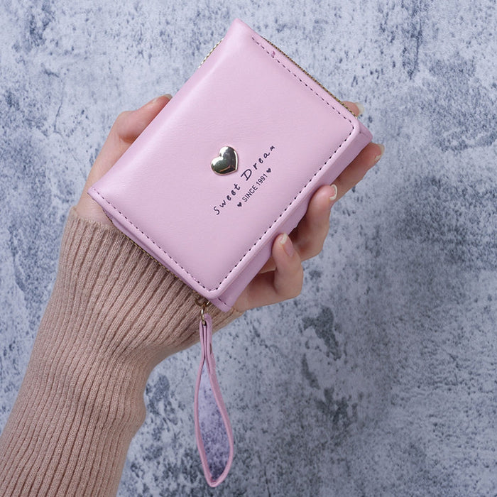 Wholesale Modern Heart-Shaped PU Leather Wallet for Women - Tri-Fold Card Holder with Zipper White - Casual Resale Accessory