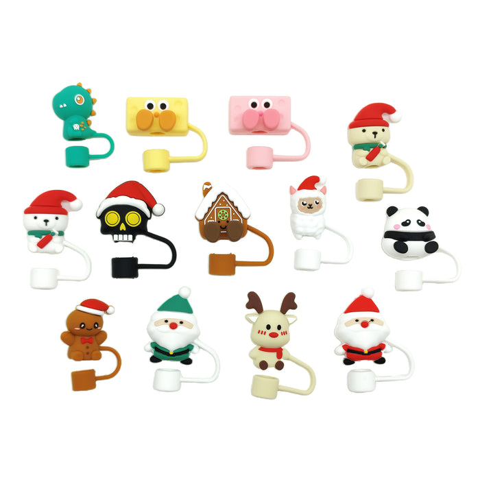 Wholesale Food grade silicone straw sleeve dustproof straw cap Christmas straw cap suit